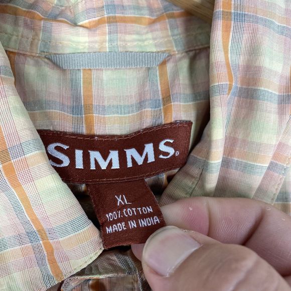 Simms Shirt Mens XLarge Orange Plaid Cor3 Short Sleeve Fishing - Picture 9 of 11